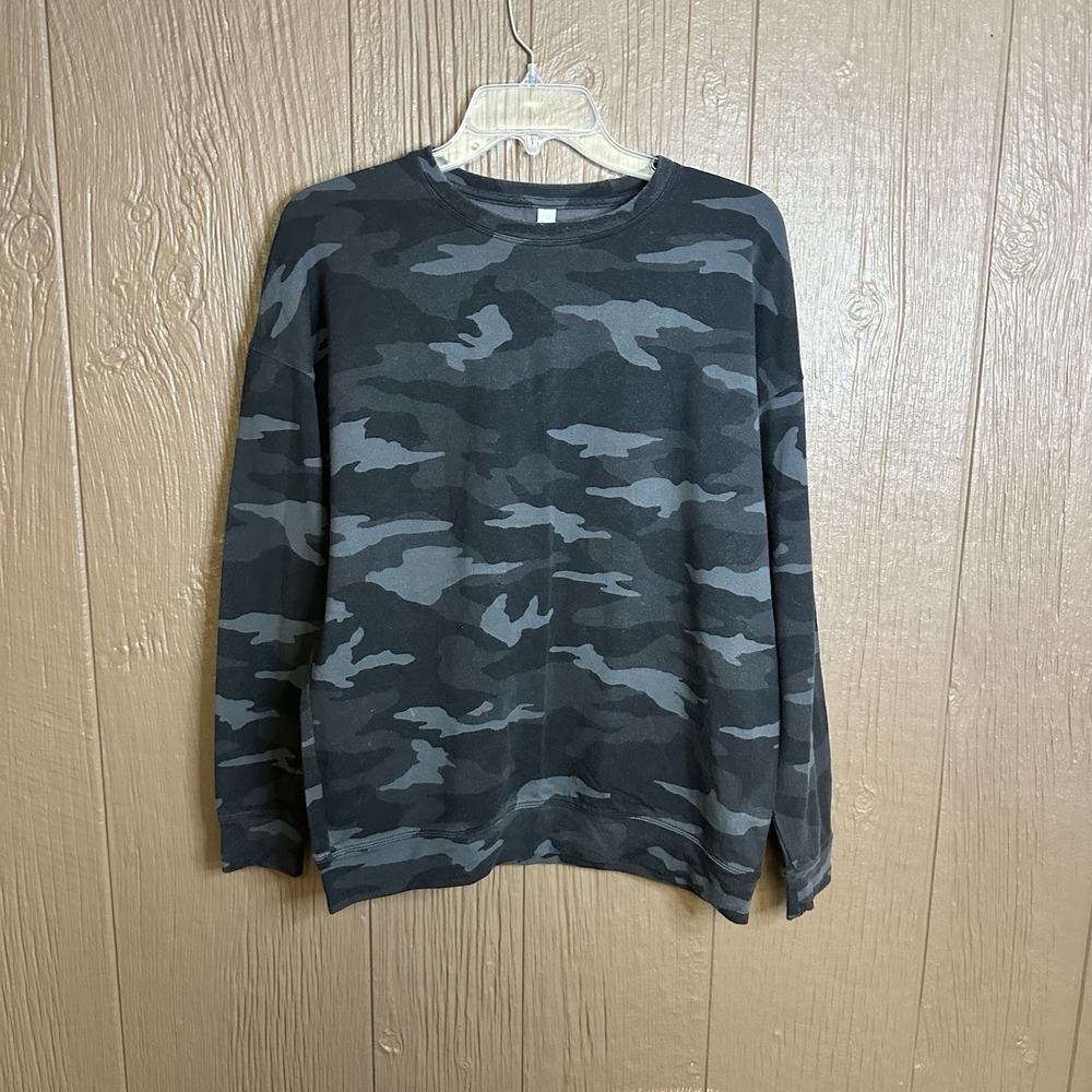 Athleta Studio to‎ Street Black Camo Pullover Crewneck Sweatshirt Women's S